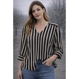Adrianna Papell Womens Striped Blouse Size Large- See Measurements